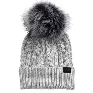 NORTHFACE Women's Oh Mega Fur Pom Beanie "Light Grey Heather" NWT